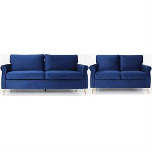 home square 2 piece set with velvet living room loveseat and sofa in dark blue