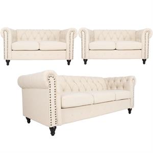 home square 3 piece set with microfiber living room sofa and 2-loveseat in cream