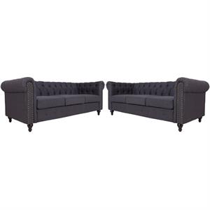 home square living 2 piece microfiber living room sofa set in dark gray