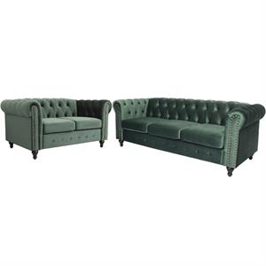 home square mavi 2 piece set with velvet living room sofa and loveseat in green