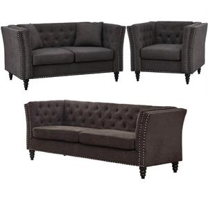 home square 3 piece set with living room sofa loveseat and chair in brown