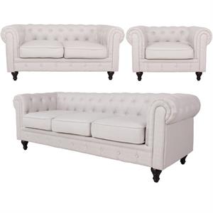 Home Square 3 Piece Set with Living Room Sofa Loveseat and Chair in Cream