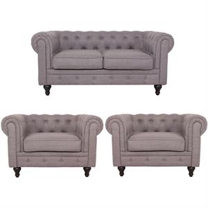 Home Square 3 Piece Set with Living Room Loveseat and 2 Chairs in Gray