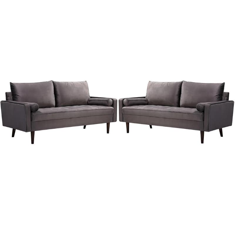 Home Square 2 Piece Velvet Living Room Sofa Set in Gray