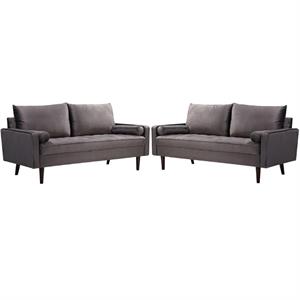 Home Square 2 Piece Velvet Living Room Sofa Set in Gray