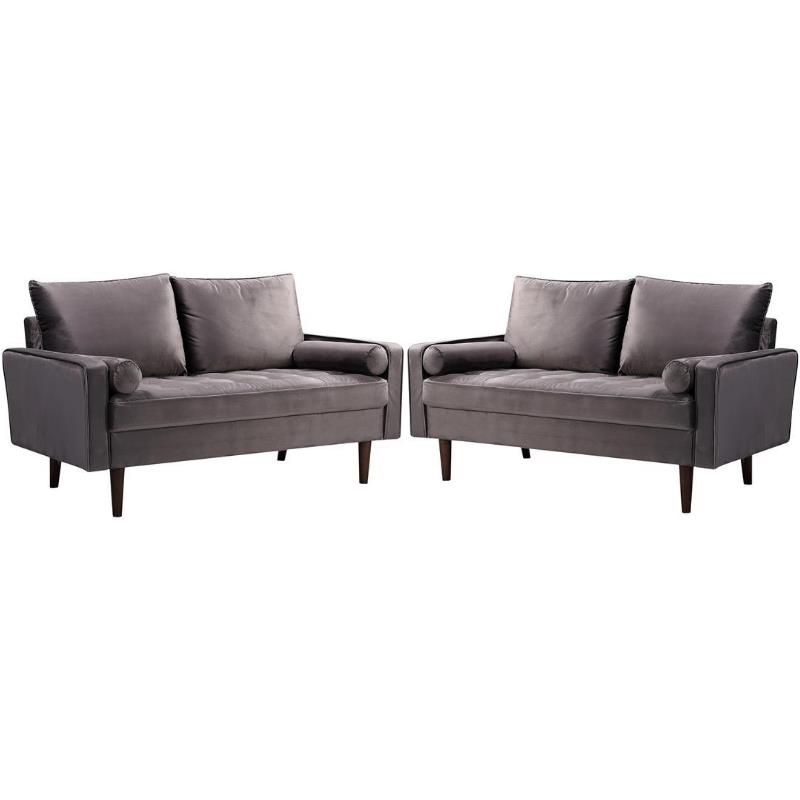 Home Square 2 Piece Mid-Century Velvet Living Room Loveseat Set in Gray