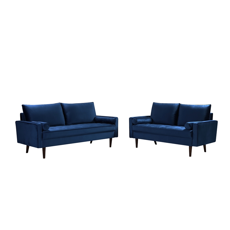 Home Square 2 Piece Mid-Century Velvet Living Room Loveseat Set in Blue
