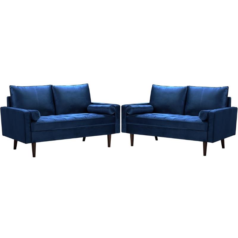 Home Square 2 Piece Mid-Century Velvet Living Room Loveseat Set in Blue