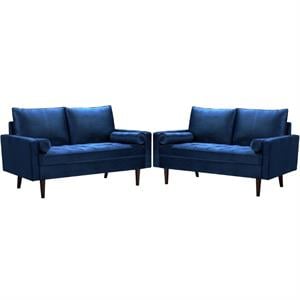 Home Square 2 Piece Mid-Century Velvet Living Room Loveseat Set in Blue