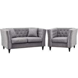home square 2 piece set with microfiber living room loveseat and chair in gray