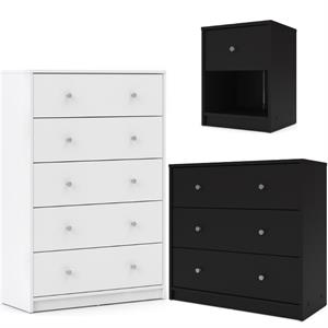 home square 3 piece set with 5 drawer chest nightstand and 3 drawer chest