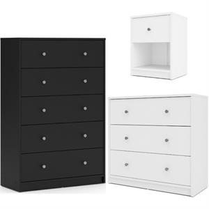 home square 3 piece set with 5 drawer chest wood nightstand and 3 drawer chest