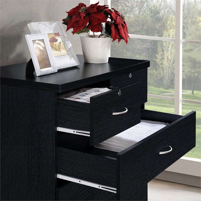 Home Square Hodedah 2 Piece 7 Drawer Wood Chest Set with Locks in Black