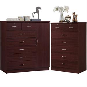 home square hodedah 2 piece 7 drawer wood chest set with locks in mahogany