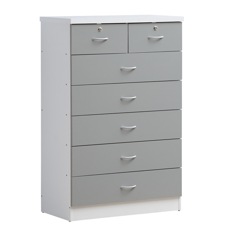 Home Square Hodedah 2 Piece 7 Drawer Wood Chest Set with Locks in Gray