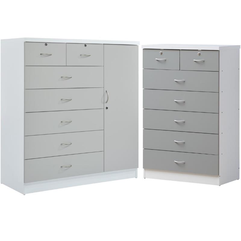 Home Square Hodedah 2 Piece 7 Drawer Wood Chest Set with Locks in Gray