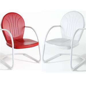 Home Square Griffith 2 Piece Metal Patio Chair Set in White and Red