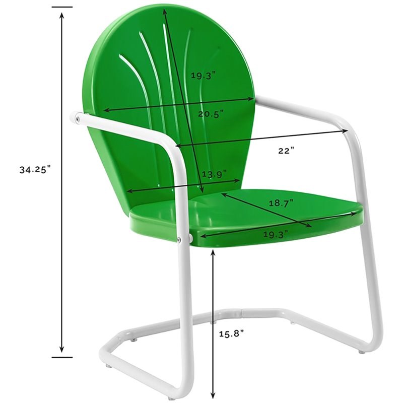 Home Square Griffith 2 Piece Metal Patio Chair Set in White & Grasshopper Green