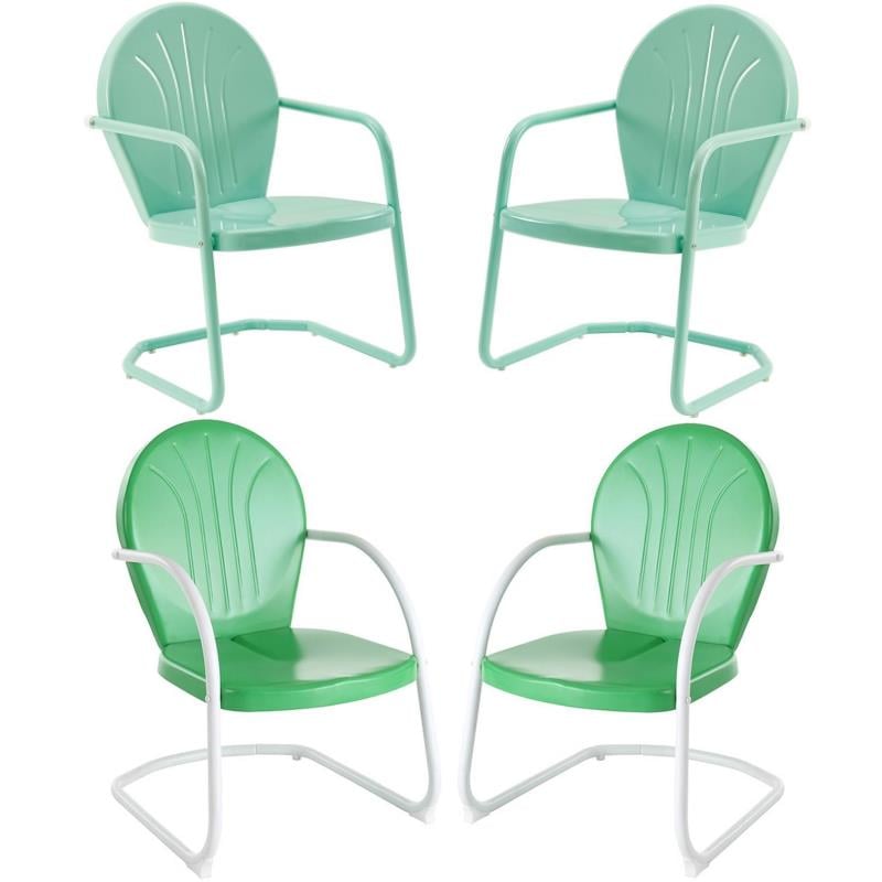 Home Square Griffith 4 Piece Metal Patio Chair Set in Aqua & Grasshopper Green