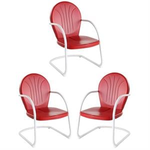 Home Square Griffith 3 Piece Modern Metal Patio Chair Set in Red