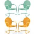Home Square Griffith 4 Piece Metal Patio Chair Set in Tangerine and Aqua