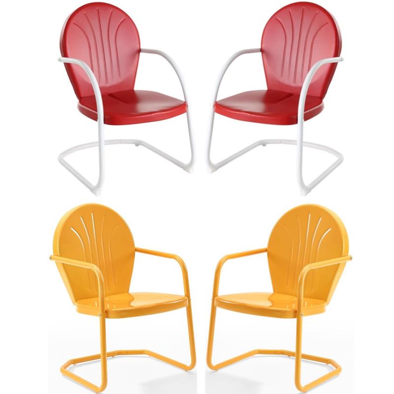 Home Square Griffith 4 Piece Metal Patio Chair Set in Tangerine and Red