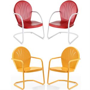 Home Square Griffith 4 Piece Metal Patio Chair Set in Tangerine and Red