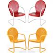 Home Square Griffith 4 Piece Metal Patio Chair Set in Tangerine and Red