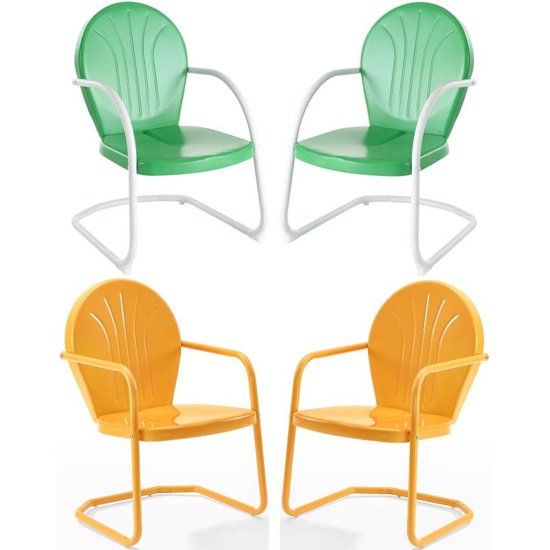 Home Square 4 Piece Metal Patio Chair Set in Tangerine and Grasshopper Green
