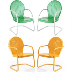 Home Square 4 Piece Metal Patio Chair Set in Tangerine and Grasshopper Green