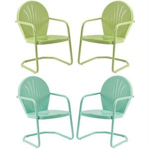 Home Square Griffith 4 Piece Metal Patio Chair Set in Key Lime and Aqua
