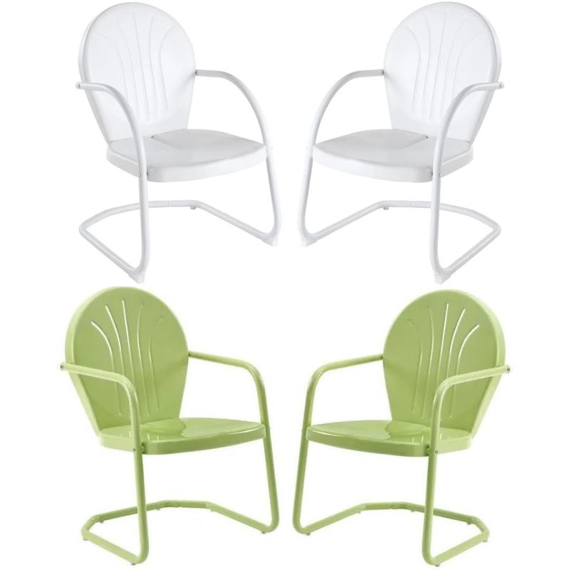 Home Square Griffith 4 Piece Metal Patio Chair Set in Key Lime and White