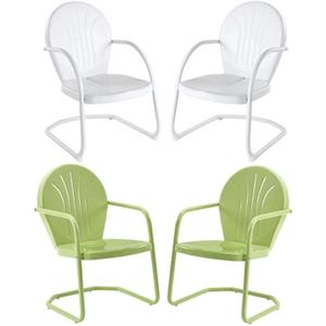 Home Square Griffith 4 Piece Metal Patio Chair Set in Key Lime and White