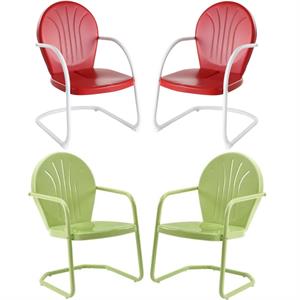 Home Square Griffith 4 Piece Metal Patio Chair Set in Key Lime and Red