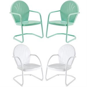 Home Square Griffith 4 Piece Metal Patio Chair Set in Aqua and White