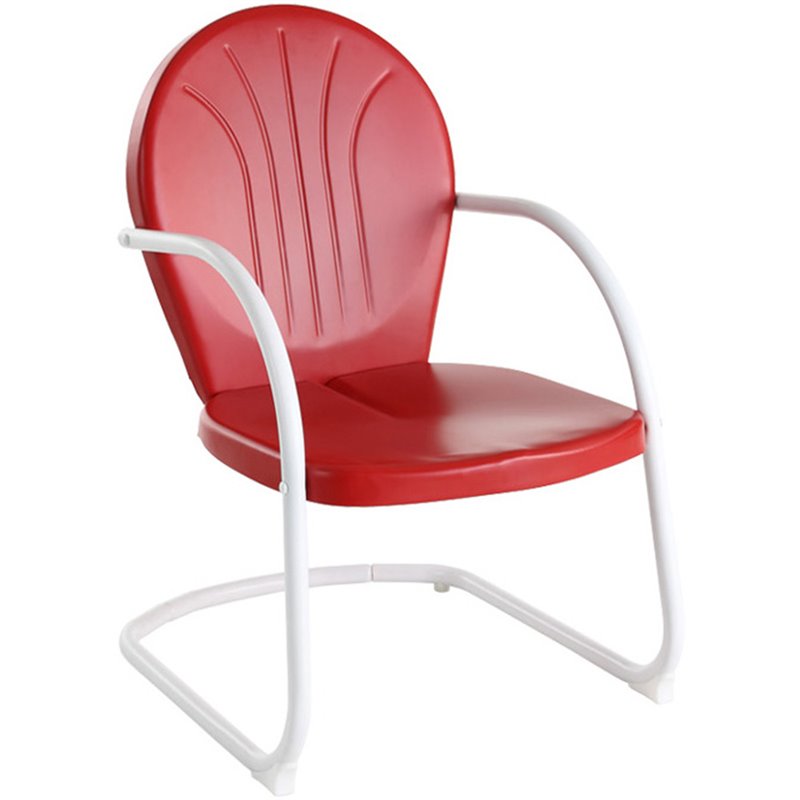 Home Square Griffith 4 Piece Metal Patio Chair Set in White and Red
