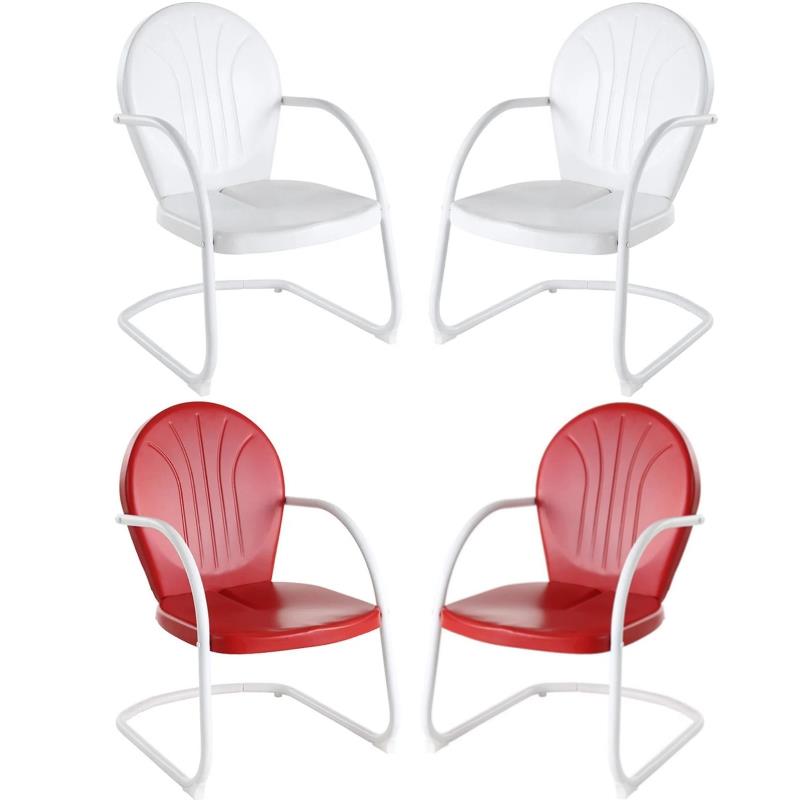 Home Square Griffith 4 Piece Metal Patio Chair Set in White and Red