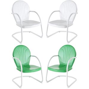 Home Square Griffith 4 Piece Metal Patio Chair Set in White & Grasshopper Green