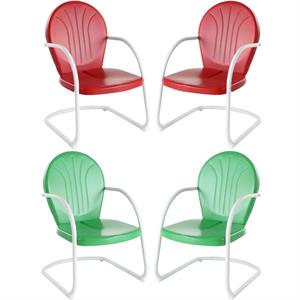 Home Square Griffith 4 Piece Metal Patio Chair Set in Red & Grasshopper Green