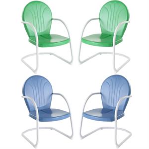 Home Square 4 Piece Metal Patio Chair Set in Grasshopper Green and Sky Blue