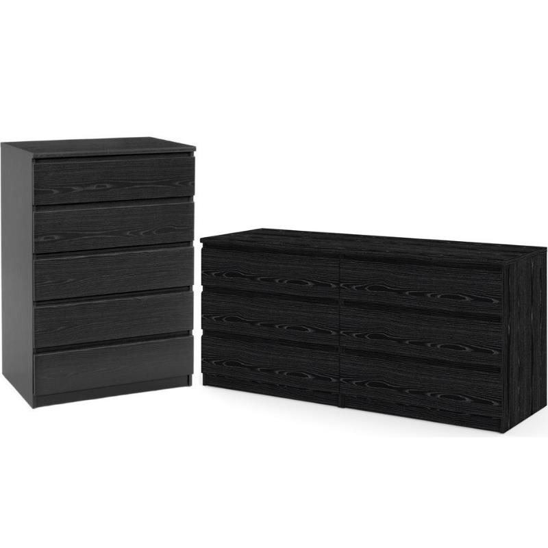 Home Square 2 Piece Furniture Set with Dresser and Chest in Black Woodgrain
