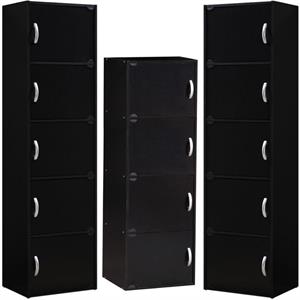 home square 3-piece set with 2 5-shelf bookcases and 4 shelf bookcase in black