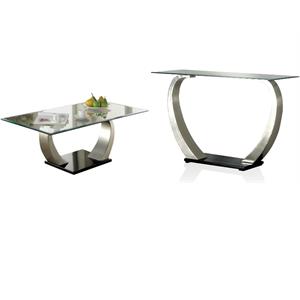 navarre 2-piece black glass stainless steel console table and coffee table set