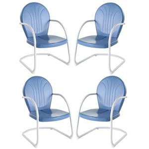 Home Square Griffith 4 Piece Metal Patio Chair Set in Sky Blue