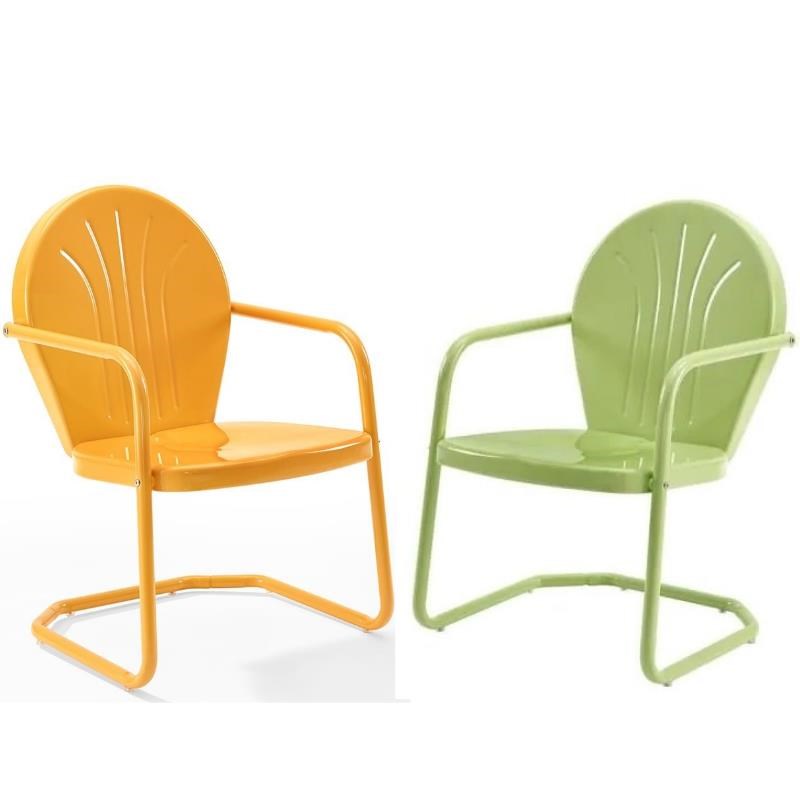 Home Square Griffith 2 Piece Metal Patio Chair Set in Tangerine and Key Lime