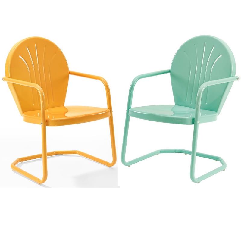 Home Square Griffith 2 Piece Metal Patio Chair Set in Tangerine and Aqua