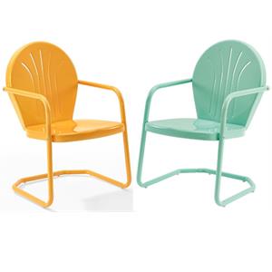 home square griffith 2 piece metal patio chair set in tangerine and aqua