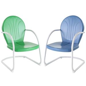 Home Square 2 Piece Metal Patio Chair Set in Grasshopper Green and Sky Blue