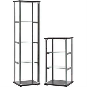 home square 2 piece glass curio cabinet set with 4 shelf and 3 shelf in black