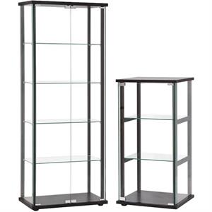 home square 2 piece glass curio cabinet set with 3 shelf and 5 shelf in black